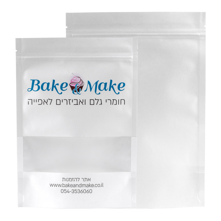 Custom White Kraft Paper Stand Up Pouch with Full-Length Window for Cake & Bakery Packaging