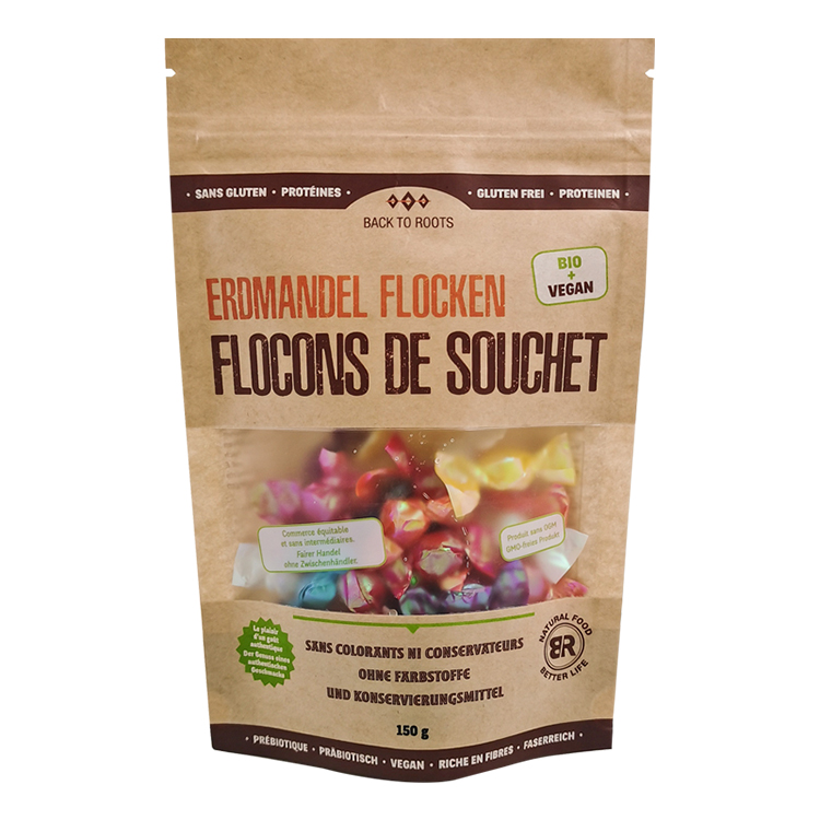 Custom Brown Kraft Paper Stand Up Pouch with Rectangle Window for Organic Nuts & Superfoods