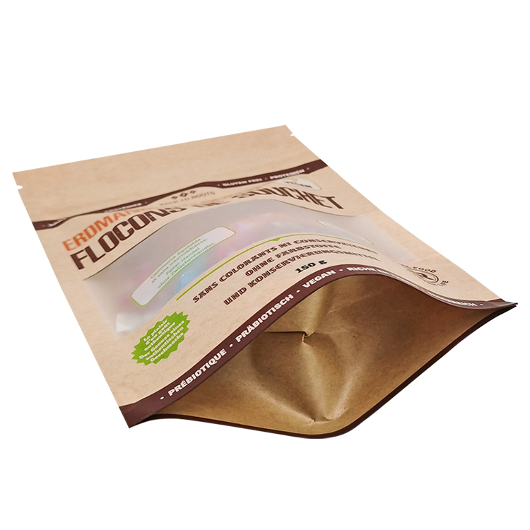 Custom Brown Kraft Paper Stand Up Pouch with Rectangle Window for Organic Nuts & Superfoods Gallery 5
