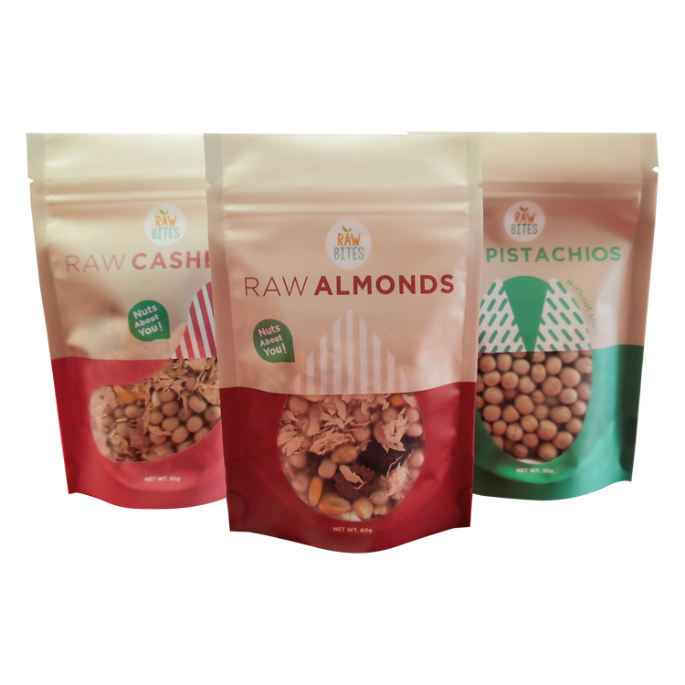 Custom Digitally Printed Stand Up Pouch with Shaped Window for Almonds & Nuts Packaging