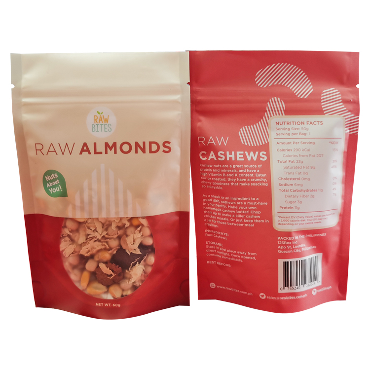 Custom Digitally Printed Stand Up Pouch with Shaped Window for Almonds & Nuts Packaging Gallery 5