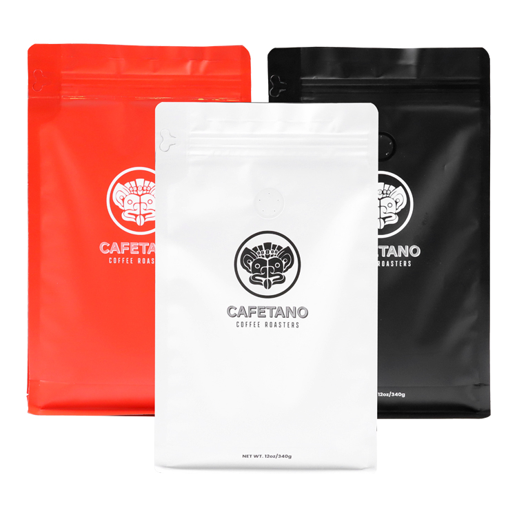 Custom Matte Flat Bottom Coffee Bag with Degassing Valve and Side Zipper