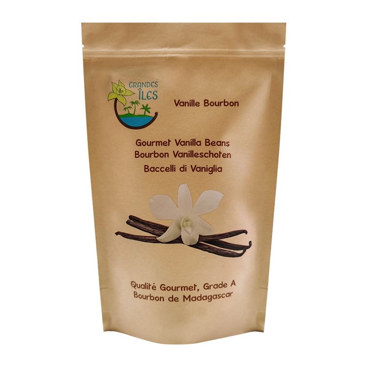 Custom Brown Kraft Paper Stand Up Pouch for Gourmet Vanilla Beans Packaging Gallery 3