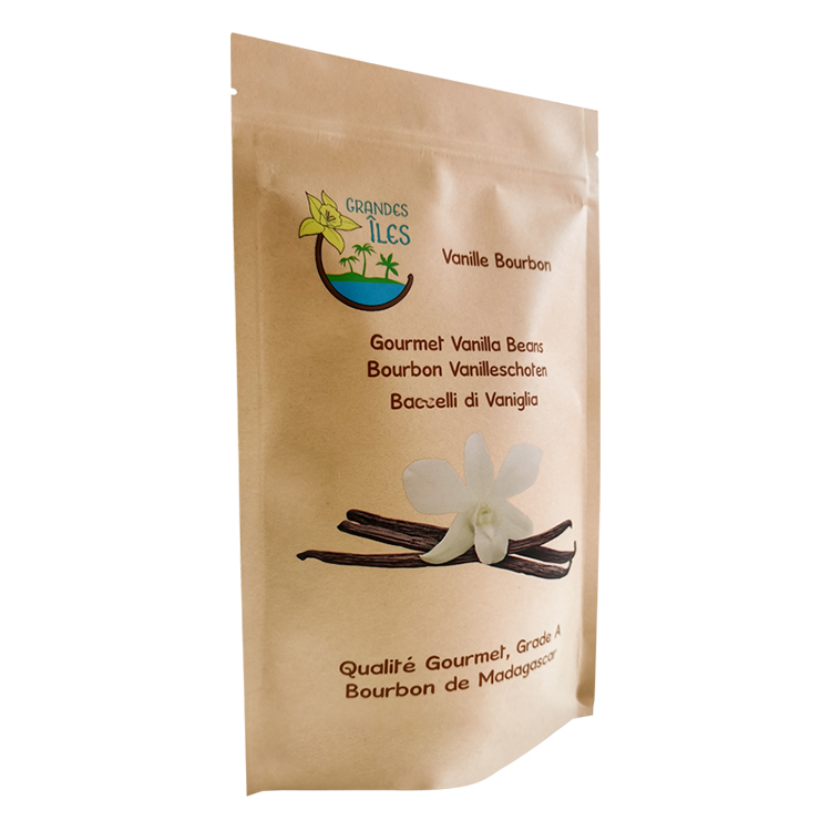 Custom Brown Kraft Paper Stand Up Pouch for Gourmet Vanilla Beans Packaging Gallery 4