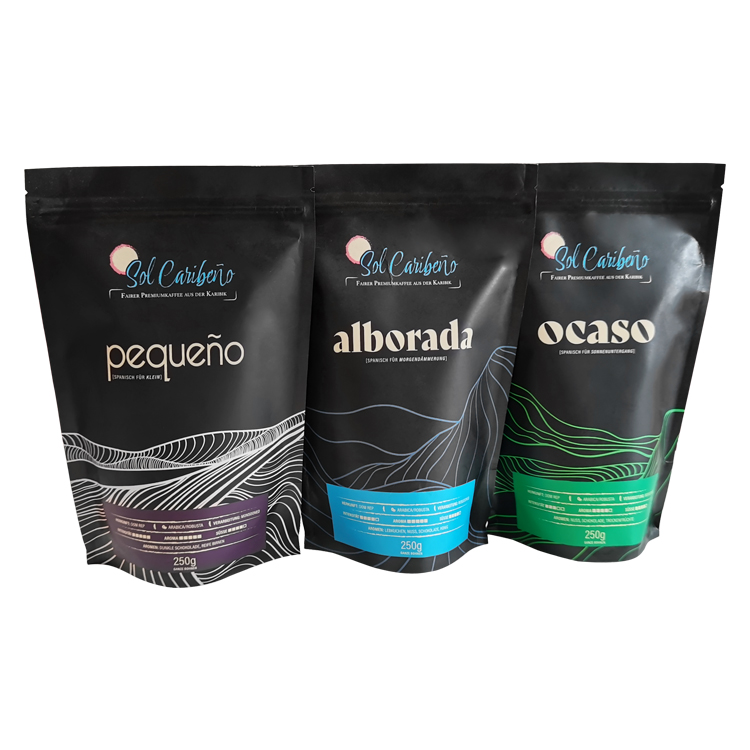Custom Digitally Printed Matte Kraft Coffee Stand Up Pouch with Valve and Zipper (250g)