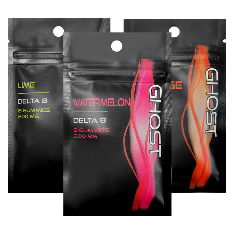 Custom Digitally Printed Matte Three-Side Seal Zipper Pouch for Delta 8 Gummies & Cannabis Edibles
