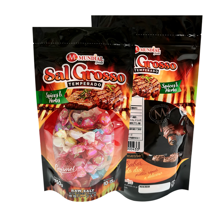 Custom Clear Window Stand Up Pouch with Nylon (NY/PE) for 750g BBQ Seasoning & Coarse Salt