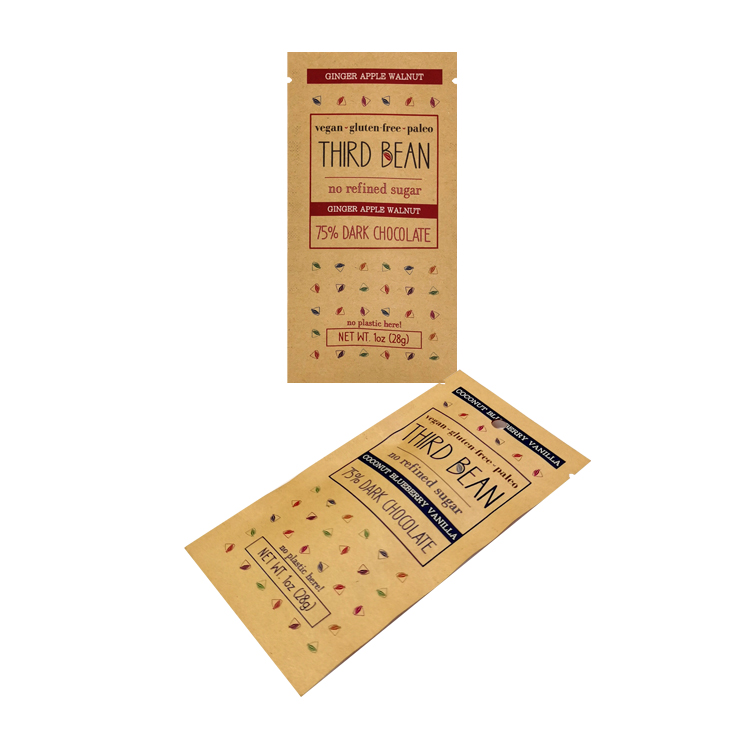 Custom Digitally Printed Kraft Paper Three-Side Seal Pouch for Organic Dark Chocolate Bars Gallery 2