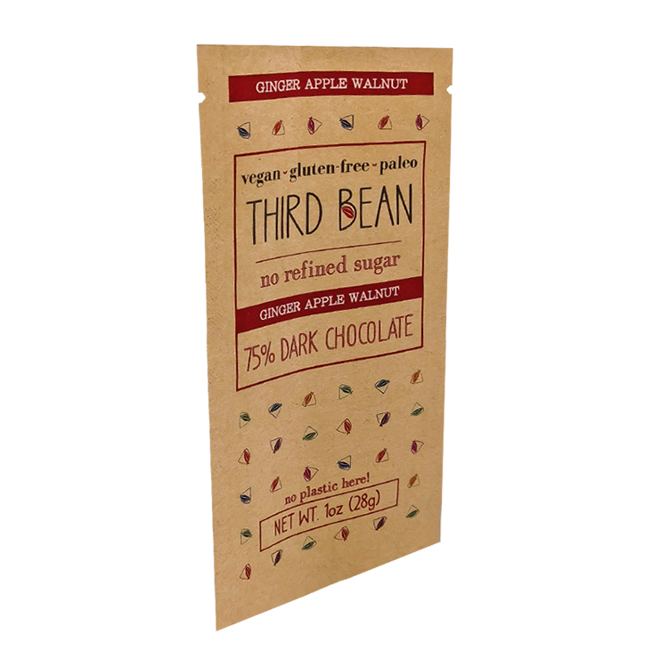 Custom Digitally Printed Kraft Paper Three-Side Seal Pouch for Organic Dark Chocolate Bars Gallery 5