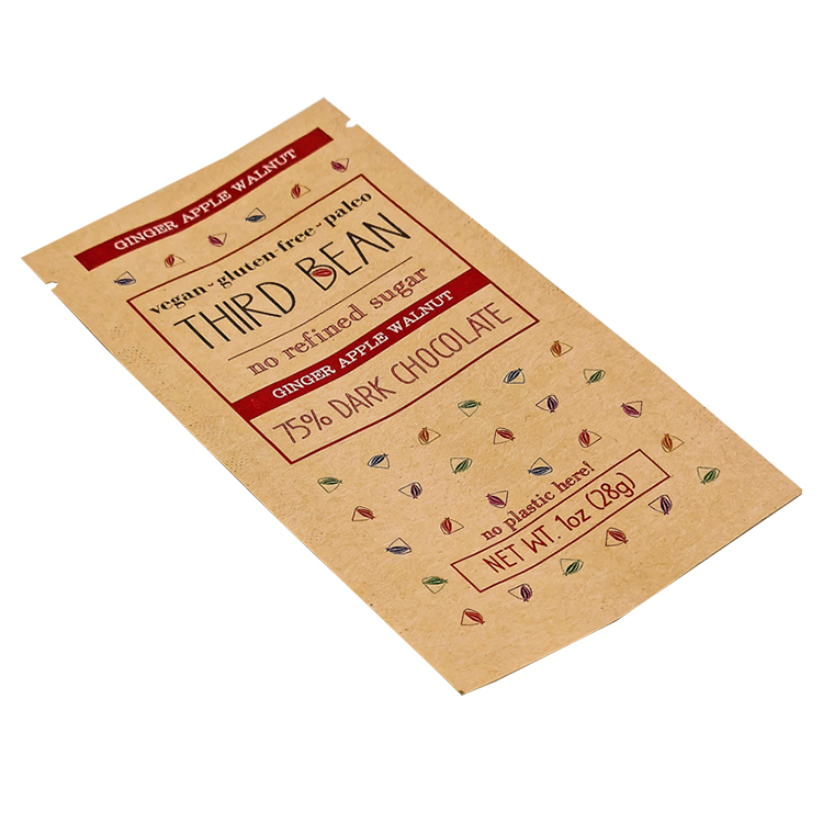Custom Digitally Printed Kraft Paper Three-Side Seal Pouch for Organic Dark Chocolate Bars Gallery 6