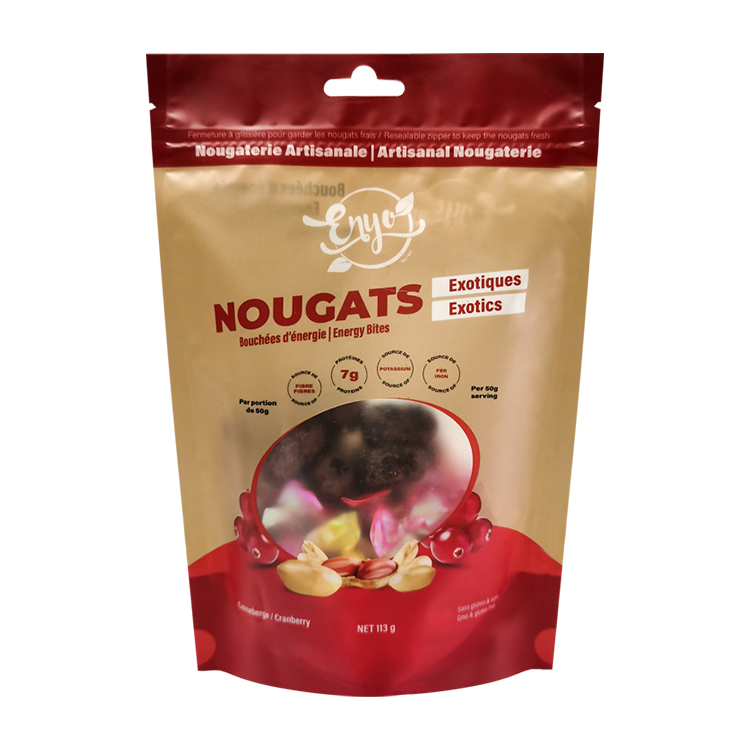 Custom Digitally Printed Matte Stand Up Pouch with Shaped Window and Hang Hole for Nougats & Energy Bites Gallery 2