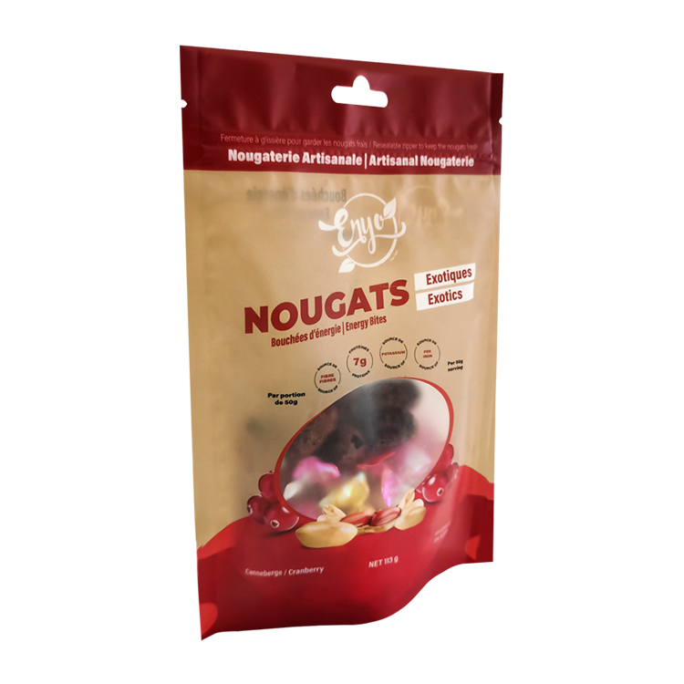 Custom Digitally Printed Matte Stand Up Pouch with Shaped Window and Hang Hole for Nougats & Energy Bites Gallery 4