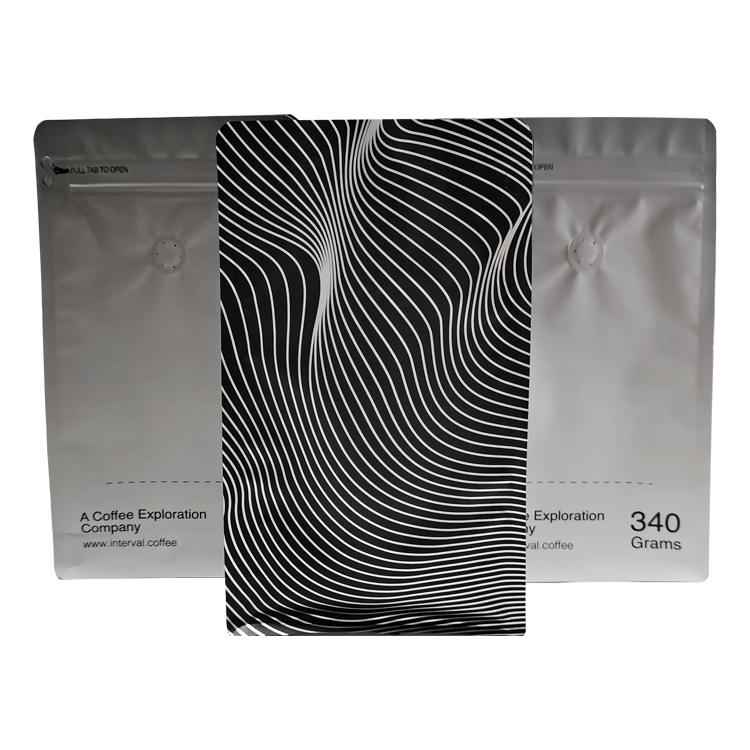 Custom Digitally Printed Matte Flat Bottom Coffee Bag with Valve and Pull-Tab Zipper (340g / 12oz)