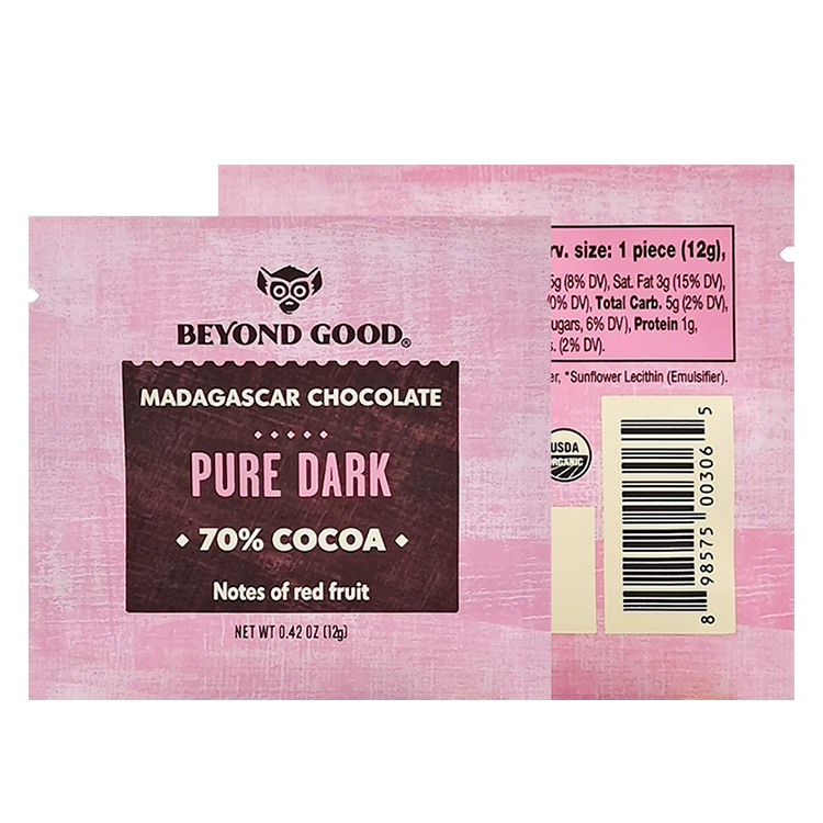 Custom Printed Matte Three-Side Seal Sachet for Single-Serve Dark Chocolate Bars (12g)