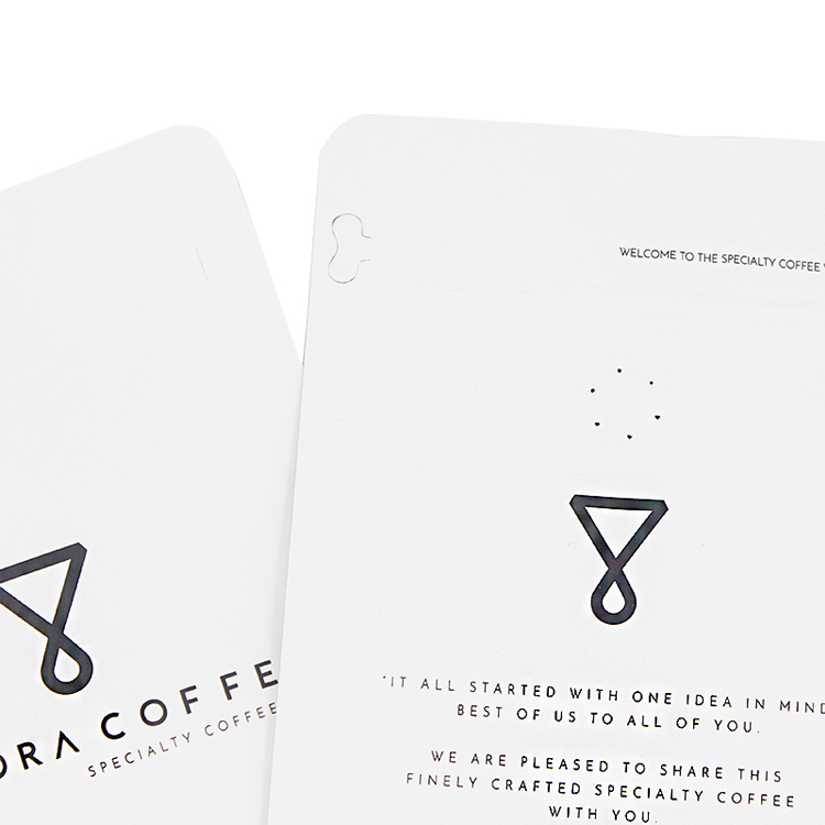 Custom White Kraft Paper Flat Bottom Coffee Bag with Degassing Valve and Side Zipper (12oz / 340g) Gallery 4