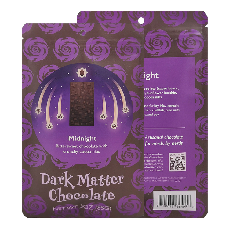 Custom Digitally Printed White Kraft Stand Up Zipper Pouch for 3oz (85g) Artisan Chocolate Bars