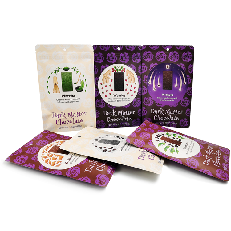 Custom Digitally Printed White Kraft Stand Up Zipper Pouch for 3oz (85g) Artisan Chocolate Bars Gallery 2