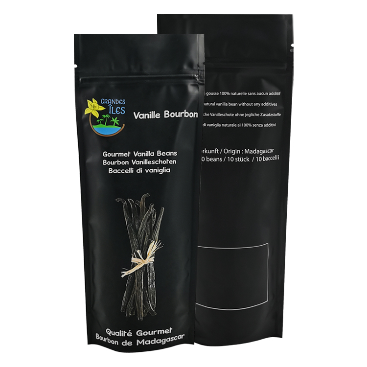 Custom Matte Black Stand Up Pouch for Gourmet Vanilla Beans & Premium Spices
