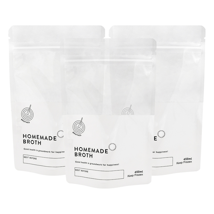 Custom Clear Window Stand Up Liquid Pouch with Leak-Proof Zipper for 450ml Frozen Broth & Soup Gallery 2