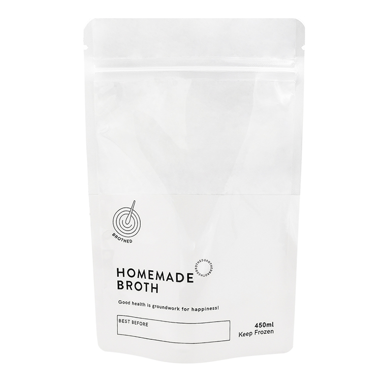 Custom Clear Window Stand Up Liquid Pouch with Leak-Proof Zipper for 450ml Frozen Broth & Soup Gallery 3