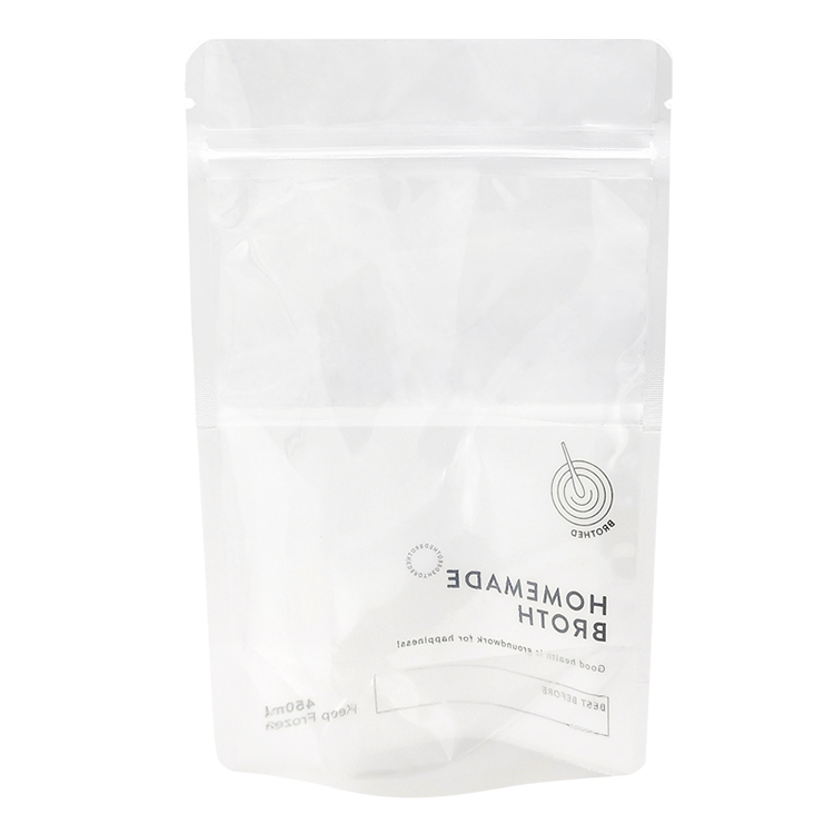 Custom Clear Window Stand Up Liquid Pouch with Leak-Proof Zipper for 450ml Frozen Broth & Soup Gallery 4