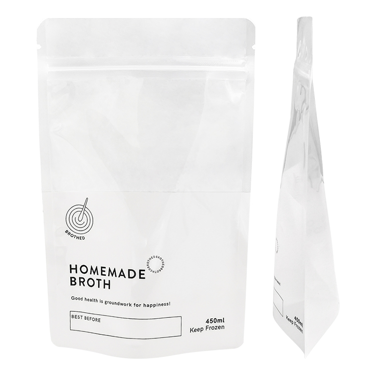 Custom Clear Window Stand Up Liquid Pouch with Leak-Proof Zipper for 450ml Frozen Broth & Soup Gallery 5