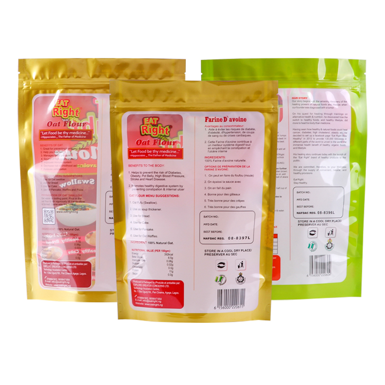 Custom 1kg Stand-Up Pouch for Oat Flour – High-Barrier NY/PE Packaging Bag with Resealable Zipper Gallery 2