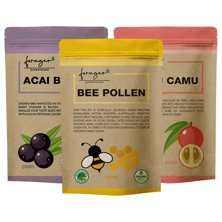 Custom 200g Kraft Paper Stand-Up Pouch for Superfoods – High-Barrier VMPET Lined Packaging Bag with Digital Printing