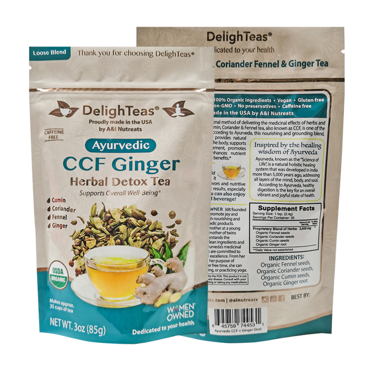 Custom 3oz Stand-Up Pouch for Loose Leaf Tea – High-Barrier VMPET Packaging Bag with Spot UV & Anti-Static Design