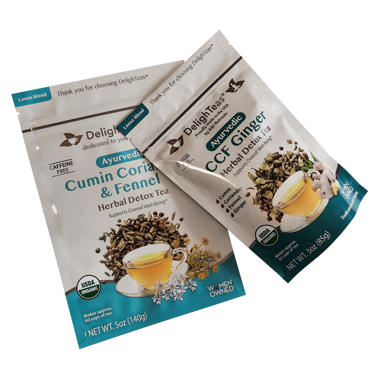 Custom 3oz Stand-Up Pouch for Loose Leaf Tea – High-Barrier VMPET Packaging Bag with Spot UV & Anti-Static Design Gallery 3