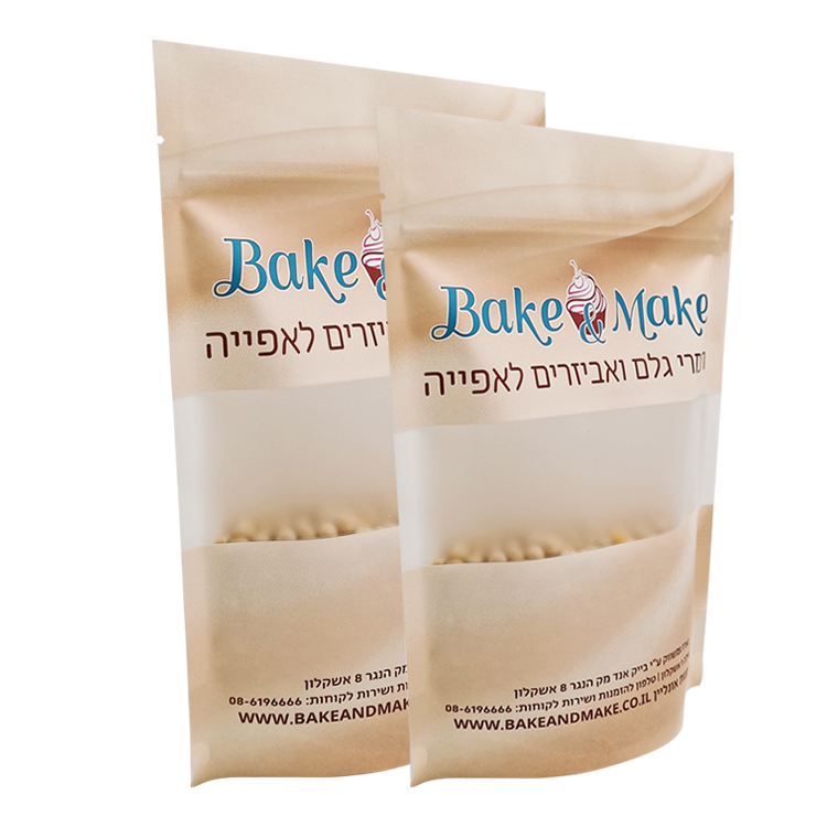 Custom White Kraft Paper Stand-Up Pouch for Baking Ingredients – Matte Packaging Bag with Clear Window and Resealable Zipper Gallery 5