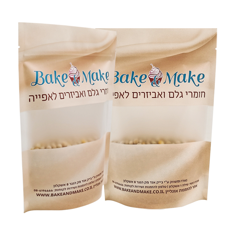 Custom White Kraft Paper Stand-Up Pouch for Baking Ingredients – Matte Packaging Bag with Clear Window and Resealable Zipper Gallery 3