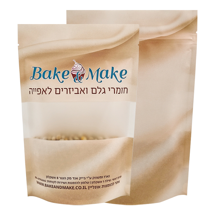 Custom White Kraft Paper Stand-Up Pouch for Baking Ingredients – Matte Packaging Bag with Clear Window and Resealable Zipper