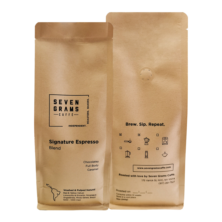 Custom 12oz Flat Bottom Kraft Paper Coffee Bag – High-Barrier VMPET Lined Eight-Side Sealed Pouch with One-Way Degassing Valve