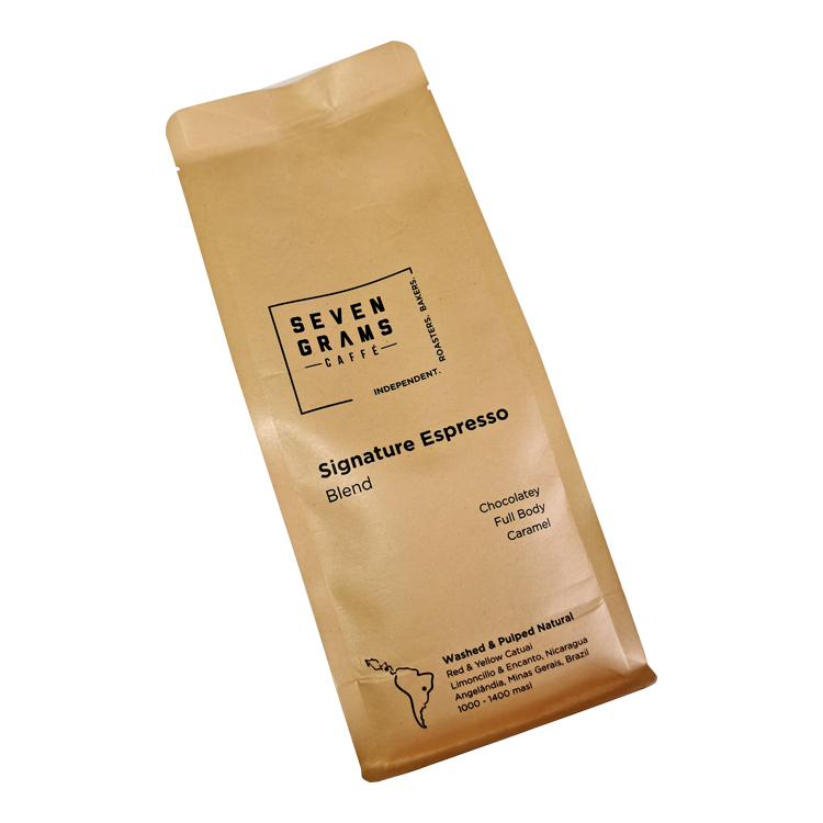 Custom 12oz Flat Bottom Kraft Paper Coffee Bag – High-Barrier VMPET Lined Eight-Side Sealed Pouch with One-Way Degassing Valve Gallery 4