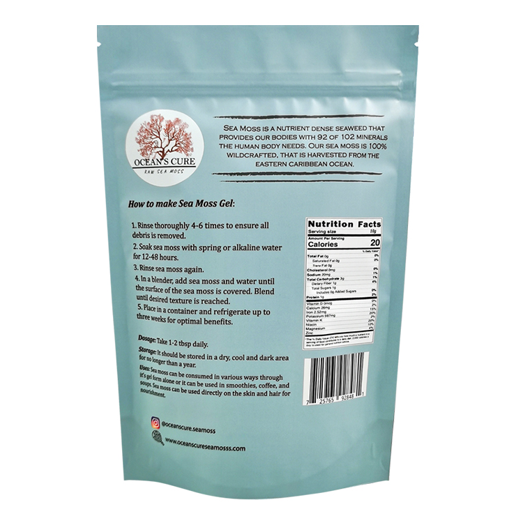 Custom 100g Stand-Up Pouch for Sea Moss – High-Barrier Matte Mylar Bag with Clear Window and Digital Printing Gallery 3
