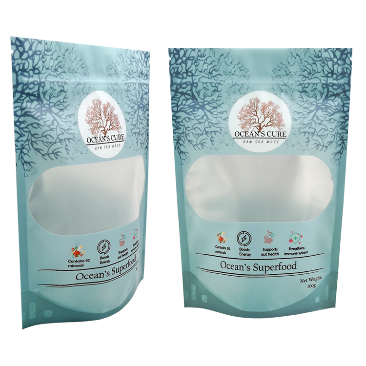 Custom 100g Stand-Up Pouch for Sea Moss – High-Barrier Matte Mylar Bag with Clear Window and Digital Printing Gallery 5