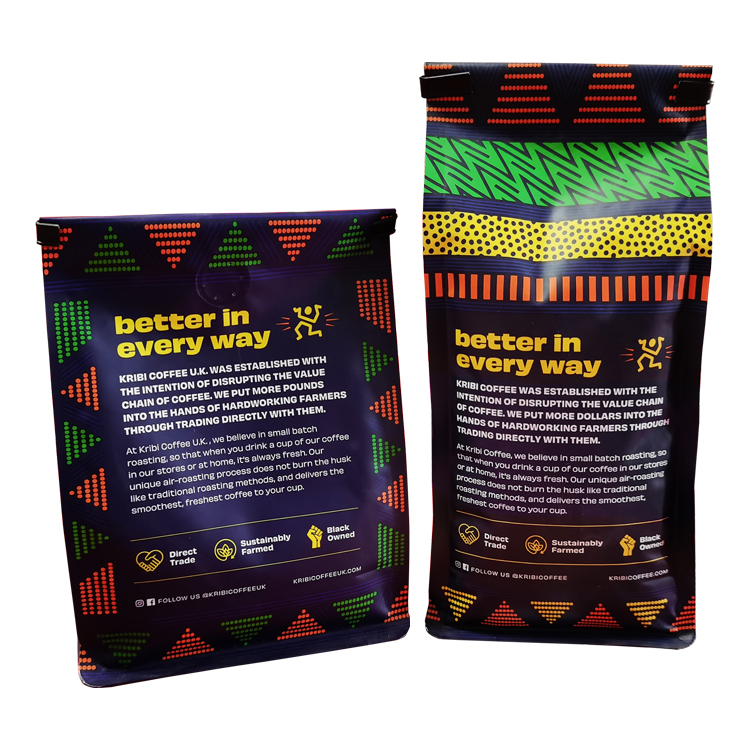 Custom Matte Flat Bottom Coffee Pouch – High-Barrier VMPET Lined 12oz/250g Eight-Side Sealed Bag with One-Way Degassing Valve Gallery 3