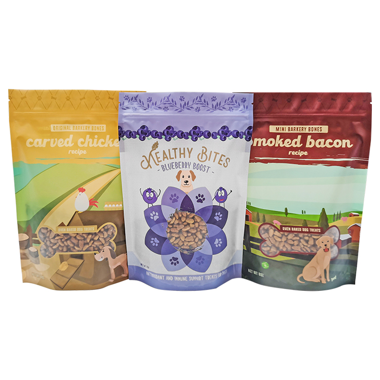 Custom 8oz Stand-Up Dog Treats Pouch – Matte Pet Food Packaging Bag with Shaped Clear Window & Digital Printing