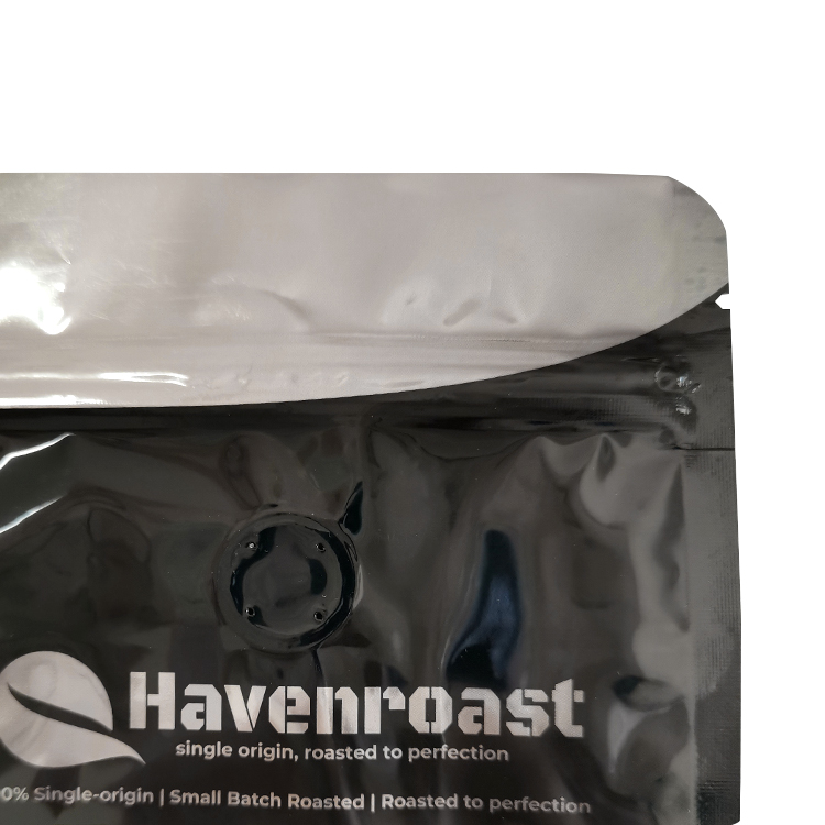 Custom 12oz Flat Bottom Coffee Pouch – High-Barrier Glossy VMPET Lined Eight-Side Sealed Bag with One-Way Degassing Valve Gallery 6