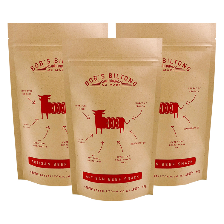Custom 80g Kraft Paper Stand-Up Pouch for Beef Jerky – High-Barrier VMPET Lined Meat Snack Bag with Resealable Zipper Gallery 2