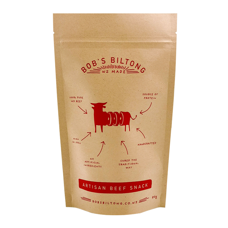 Custom 80g Kraft Paper Stand-Up Pouch for Beef Jerky – High-Barrier VMPET Lined Meat Snack Bag with Resealable Zipper Gallery 3