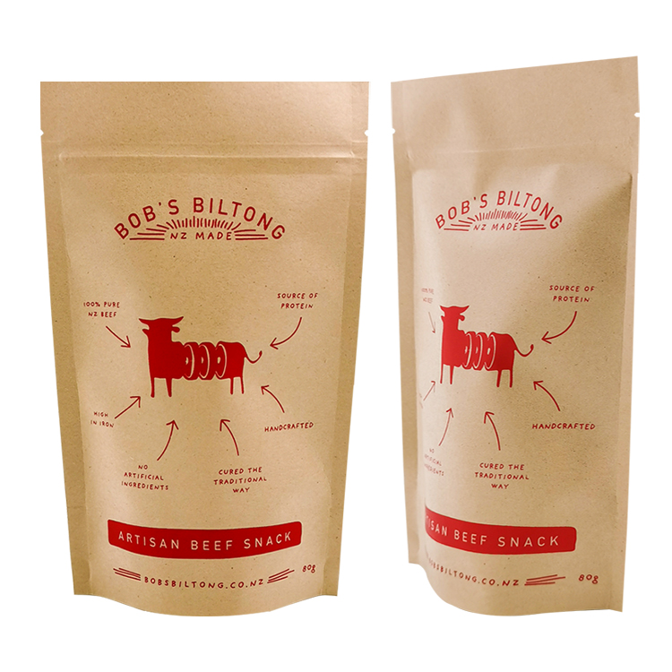 Custom 80g Kraft Paper Stand-Up Pouch for Beef Jerky – High-Barrier VMPET Lined Meat Snack Bag with Resealable Zipper Gallery 4
