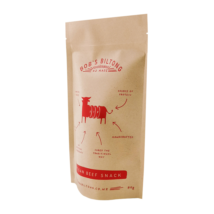 Custom 80g Kraft Paper Stand-Up Pouch for Beef Jerky – High-Barrier VMPET Lined Meat Snack Bag with Resealable Zipper Gallery 6
