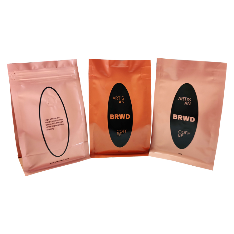 Custom 250g Flat Bottom Coffee Pouch – Matte VMPET Lined Eight-Side Sealed Bag with One-Way Valve & Pocket Zipper