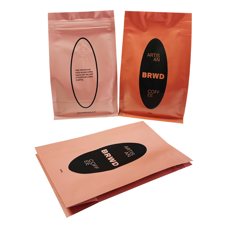 Custom 250g Flat Bottom Coffee Pouch – Matte VMPET Lined Eight-Side Sealed Bag with One-Way Valve & Pocket Zipper Gallery 3