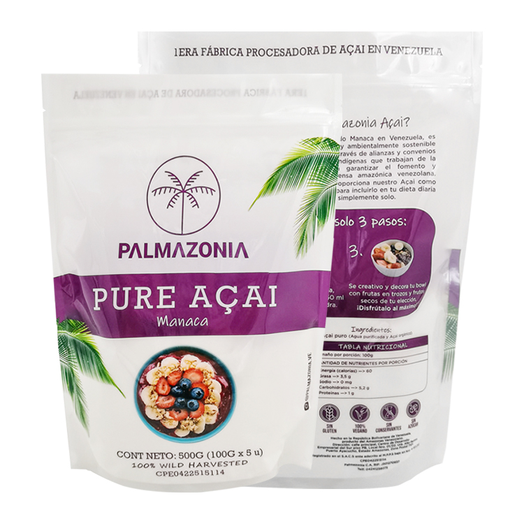 Custom 500g Stand-Up Pouch for Açaí and Oatmeal – Nylon-Reinforced PET/NY/PE Food Packaging Bag with Resealable Zipper