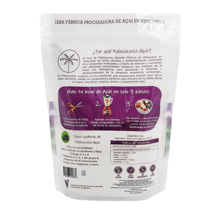 Custom 500g Stand-Up Pouch for Açaí and Oatmeal – Nylon-Reinforced PET/NY/PE Food Packaging Bag with Resealable Zipper Gallery 4
