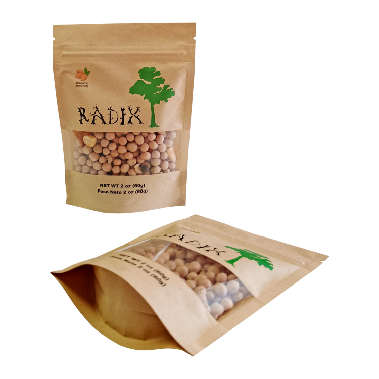 Custom Digital Printed Brown Kraft Paper Stand Up Pouch with Window for Candied Nuts & Snacks (2oz / 60g) Gallery 4