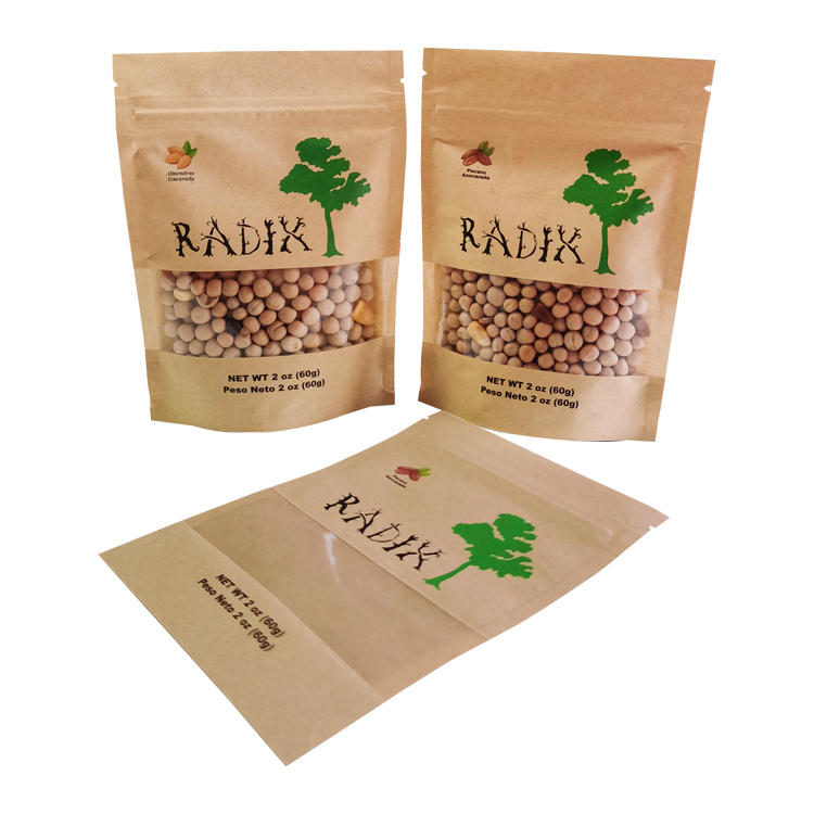 Custom Digital Printed Brown Kraft Paper Stand Up Pouch with Window for Candied Nuts & Snacks (2oz / 60g) Gallery 2